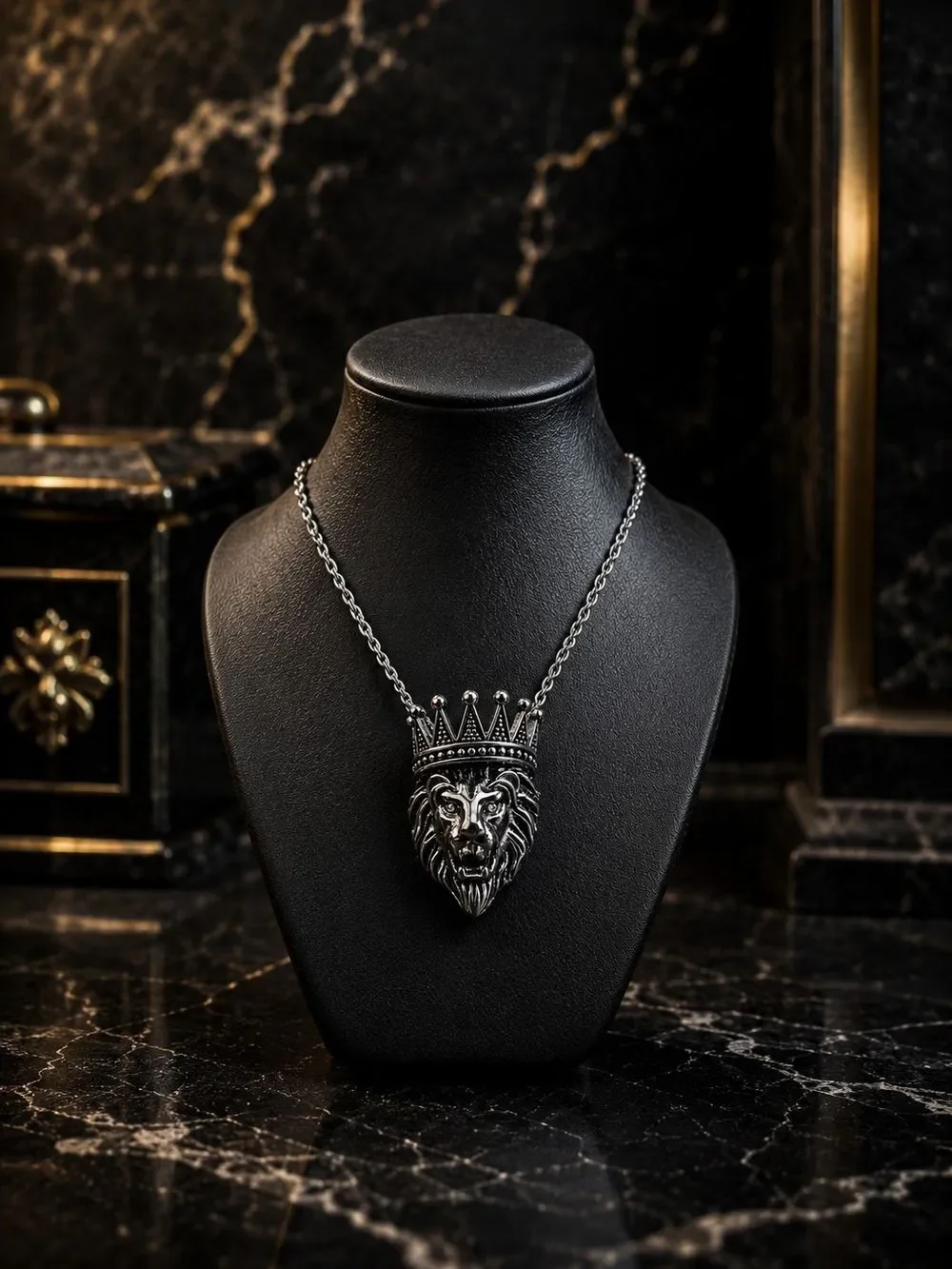 Stainless Steel Crown Lion Necklace